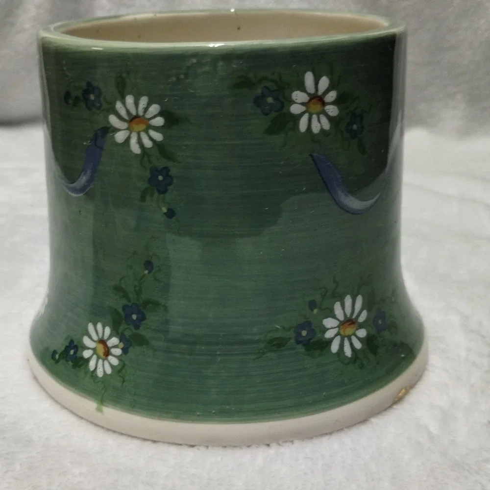 Kathy Hatch Collection Ceramic Jar Candle Holder Shade Daisy Floral Green 32143
